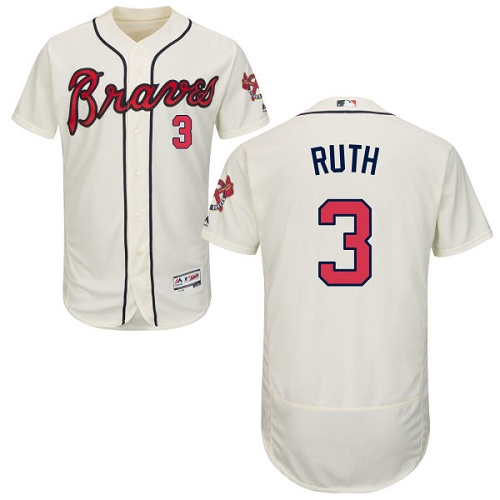 Braves #3 Babe Ruth Cream Flexbase Authentic Collection Stitched MLB Jersey - Click Image to Close